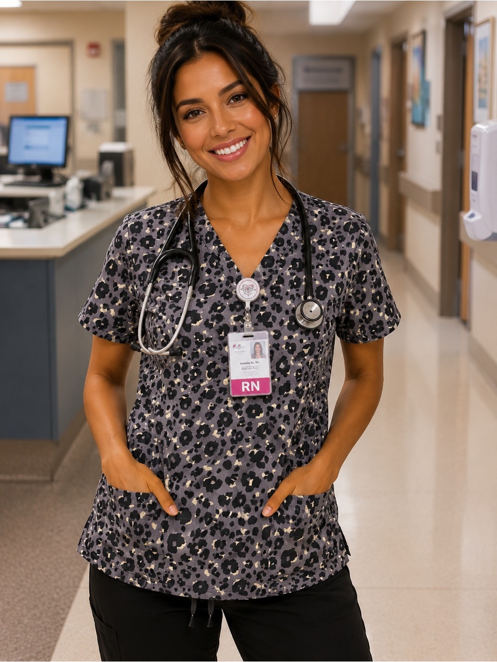 Scrubstar Purple Leopard Print Short Sleeve Scrub top